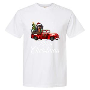 Dachshund Dog Riding Red Truck Christmas Decorations Pajama Gift Garment-Dyed Heavyweight T-Shirt