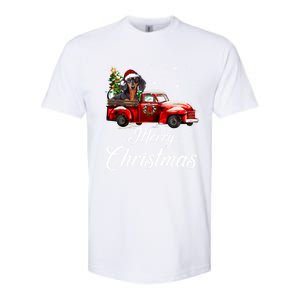 Dachshund Dog Riding Red Truck Christmas Decorations Pajama Gift Softstyle CVC T-Shirt