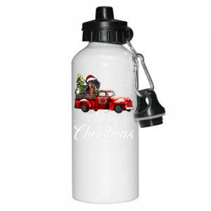 Dachshund Dog Riding Red Truck Christmas Decorations Pajama Gift Aluminum Water Bottle