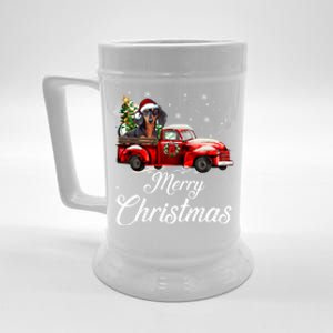 Dachshund Dog Riding Red Truck Christmas Decorations Pajama Gift Beer Stein