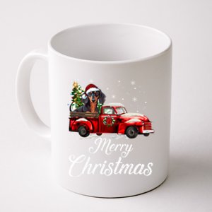 Dachshund Dog Riding Red Truck Christmas Decorations Pajama Gift Coffee Mug