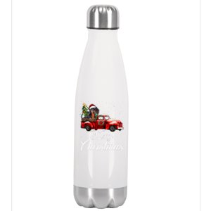 Dachshund Dog Riding Red Truck Christmas Decorations Pajama Gift Stainless Steel Insulated Water Bottle