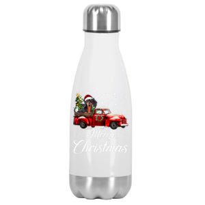 Dachshund Dog Riding Red Truck Christmas Decorations Pajama Gift Stainless Steel Insulated Water Bottle