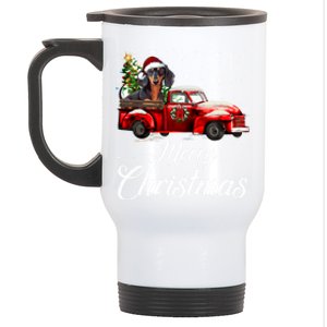 Dachshund Dog Riding Red Truck Christmas Decorations Pajama Gift Stainless Steel Travel Mug