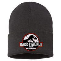 Dinosaur Daddysaurus Rex Father Day For Dad Funny Gifts Idea Sustainable Knit Beanie