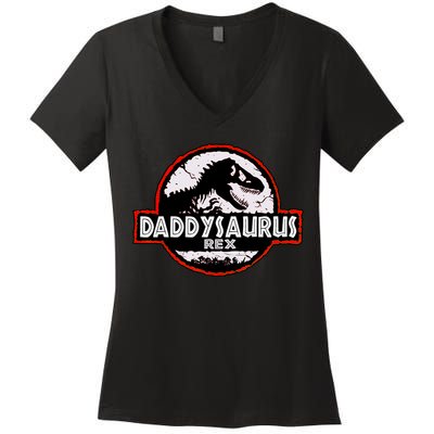 Dinosaur Daddysaurus Rex Father Day For Dad Funny Gifts Idea Women's V-Neck T-Shirt