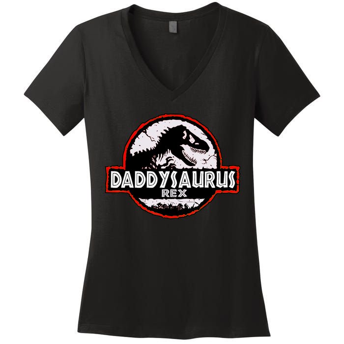 Dinosaur Daddysaurus Rex Father Day For Dad Funny Gifts Idea Women's V-Neck T-Shirt