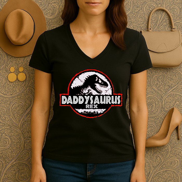 Dinosaur Daddysaurus Rex Father Day For Dad Funny Gifts Idea Women's V-Neck T-Shirt