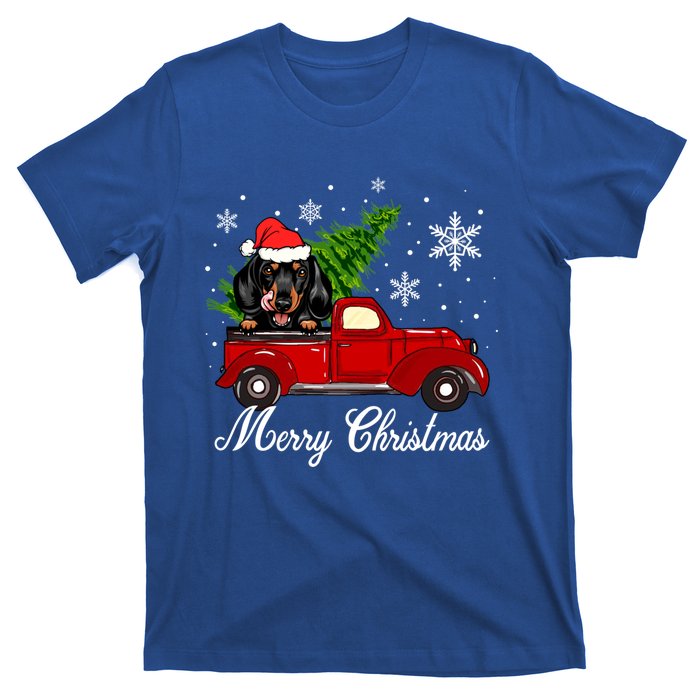 Dachshund Dog Riding Red Truck Christmas Decorations Pajama Gift T-Shirt