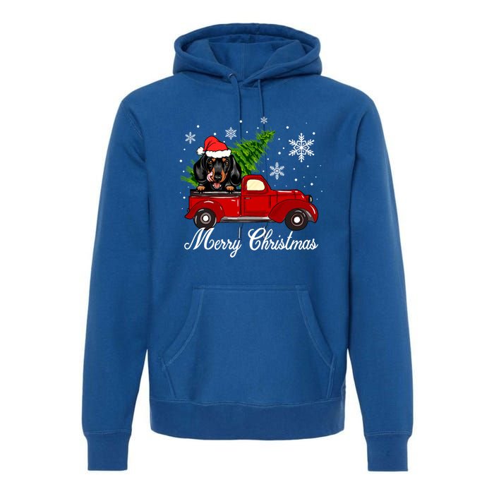 Dachshund Dog Riding Red Truck Christmas Decorations Pajama Gift Premium Hoodie