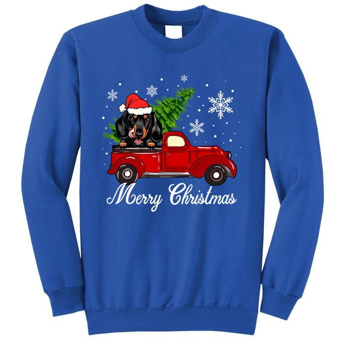 Dachshund Dog Riding Red Truck Christmas Decorations Pajama Gift Tall Sweatshirt