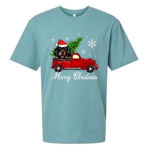 Dachshund Dog Riding Red Truck Christmas Decorations Pajama Gift Sueded Cloud Jersey T-Shirt