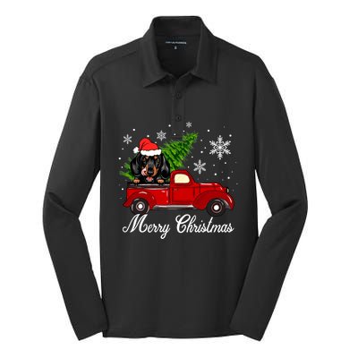 Dachshund Dog Riding Red Truck Christmas Decorations Pajama Gift Silk Touch Performance Long Sleeve Polo