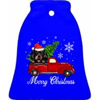 Dachshund Dog Riding Red Truck Christmas Decorations Pajama Gift Ceramic Bell Ornament