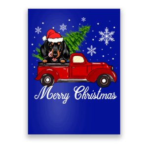 Dachshund Dog Riding Red Truck Christmas Decorations Pajama Gift Poster