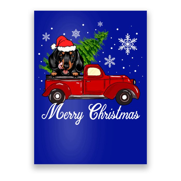 Dachshund Dog Riding Red Truck Christmas Decorations Pajama Gift Poster