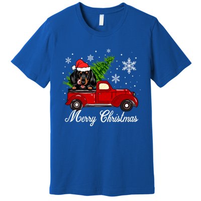 Dachshund Dog Riding Red Truck Christmas Decorations Pajama Gift Premium T-Shirt