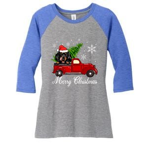 Dachshund Dog Riding Red Truck Christmas Decorations Pajama Gift Women's Tri-Blend 3/4-Sleeve Raglan Shirt