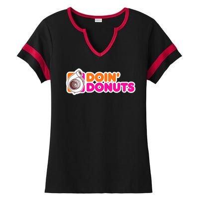 Doin Donuts Racing Fast Car Ladies Halftime Notch Neck Tee