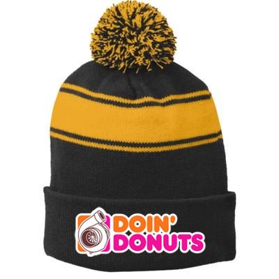 Doin Donuts Racing Fast Car Stripe Pom Pom Beanie