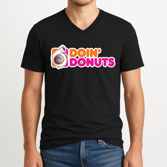 Doin Donuts Racing Fast Car V-Neck T-Shirt