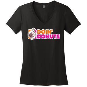 Doin Donuts Racing Fast Car Women's V-Neck T-Shirt