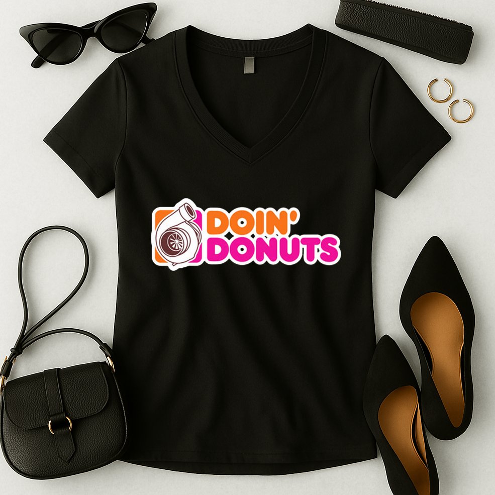 Doin Donuts Racing Fast Car Women's V-Neck T-Shirt