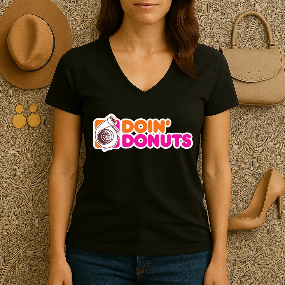 Doin Donuts Racing Fast Car Women's V-Neck T-Shirt