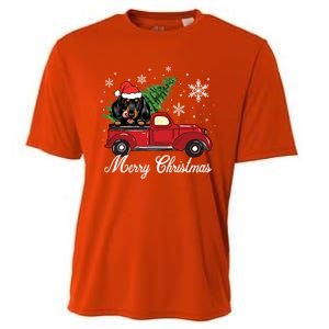 Dachshund Dog Riding Red Truck Christmas Decorations Pajama Gift Cooling Performance Crew T-Shirt