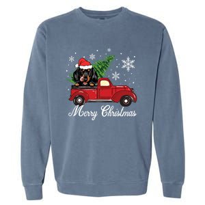 Dachshund Dog Riding Red Truck Christmas Decorations Pajama Gift Garment-Dyed Sweatshirt