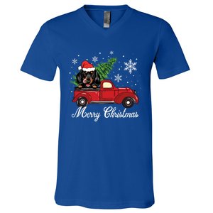 Dachshund Dog Riding Red Truck Christmas Decorations Pajama Gift V-Neck T-Shirt