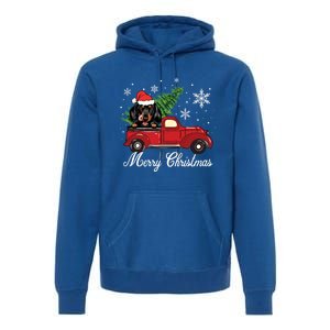 Dachshund Dog Riding Red Truck Christmas Decorations Pajama Gift Premium Hoodie