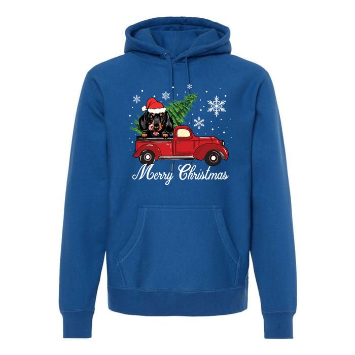 Dachshund Dog Riding Red Truck Christmas Decorations Pajama Gift Premium Hoodie