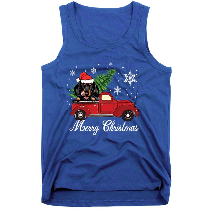 Dachshund Dog Riding Red Truck Christmas Decorations Pajama Gift Tank Top