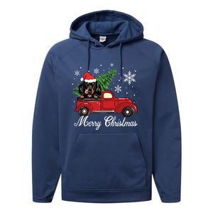 Dachshund Dog Riding Red Truck Christmas Decorations Pajama Gift Performance Fleece Hoodie