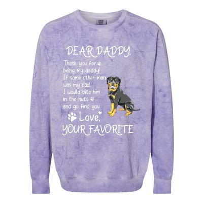 Dear Daddy Rottweiler Dog Dad Fathers Day Colorblast Crewneck Sweatshirt