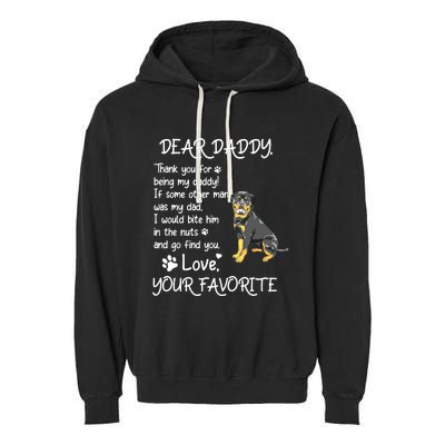 Dear Daddy Rottweiler Dog Dad Fathers Day Garment-Dyed Fleece Hoodie