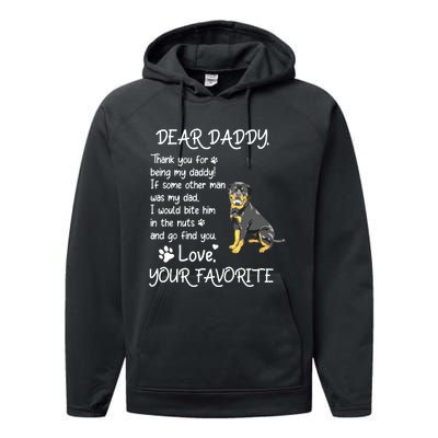 Dear Daddy Rottweiler Dog Dad Fathers Day Performance Fleece Hoodie