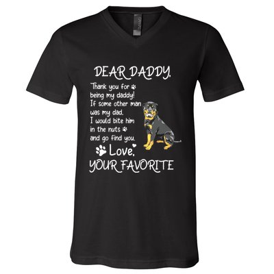 Dear Daddy Rottweiler Dog Dad Fathers Day V-Neck T-Shirt