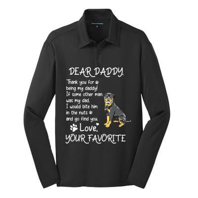 Dear Daddy Rottweiler Dog Dad Fathers Day Silk Touch Performance Long Sleeve Polo