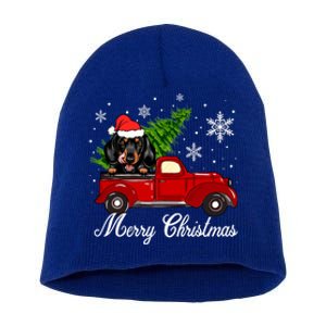 Dachshund Dog Riding Red Truck Christmas Decorations Pajama Cute Gift Short Acrylic Beanie