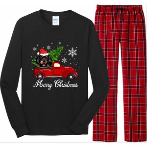 Dachshund Dog Riding Red Truck Christmas Decorations Pajama Gift Long Sleeve Pajama Set