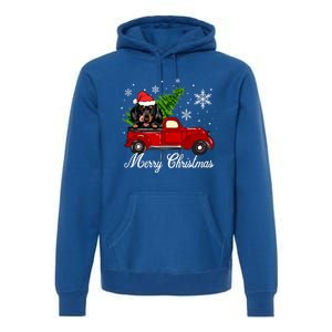 Dachshund Dog Riding Red Truck Christmas Decorations Pajama Gift Premium Hoodie