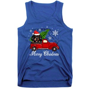 Dachshund Dog Riding Red Truck Christmas Decorations Pajama Gift Tank Top