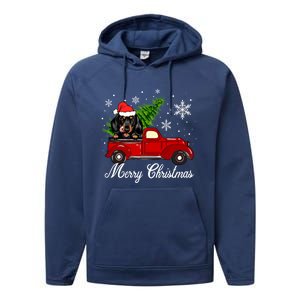 Dachshund Dog Riding Red Truck Christmas Decorations Pajama Gift Performance Fleece Hoodie