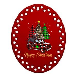 Dachshund Dog Riding Red Truck Christmas Decor Pajama Gift Ceramic Oval Ornament