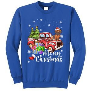 Dachshund Dog Riding Red Truck Christmas Decorations Pajama Gift Sweatshirt