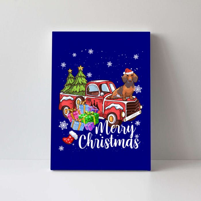 Dachshund Dog Riding Red Truck Christmas Decorations Pajama Gift Canvas