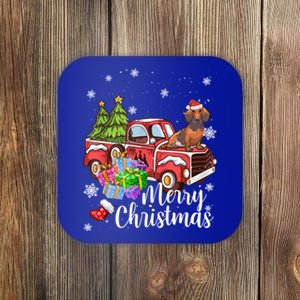 Dachshund Dog Riding Red Truck Christmas Decorations Pajama Gift Coaster