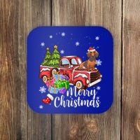 Dachshund Dog Riding Red Truck Christmas Decorations Pajama Gift Coaster